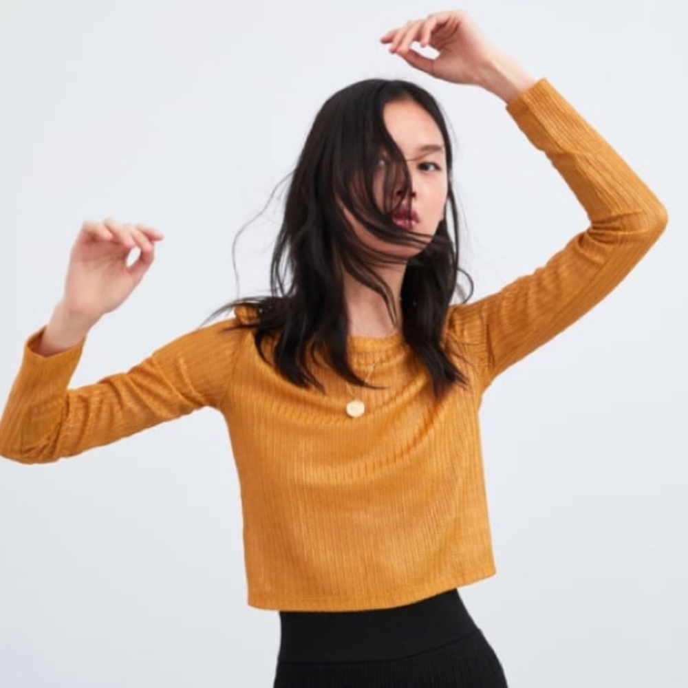 Zara Metallic Mustard Yellow Crop Top